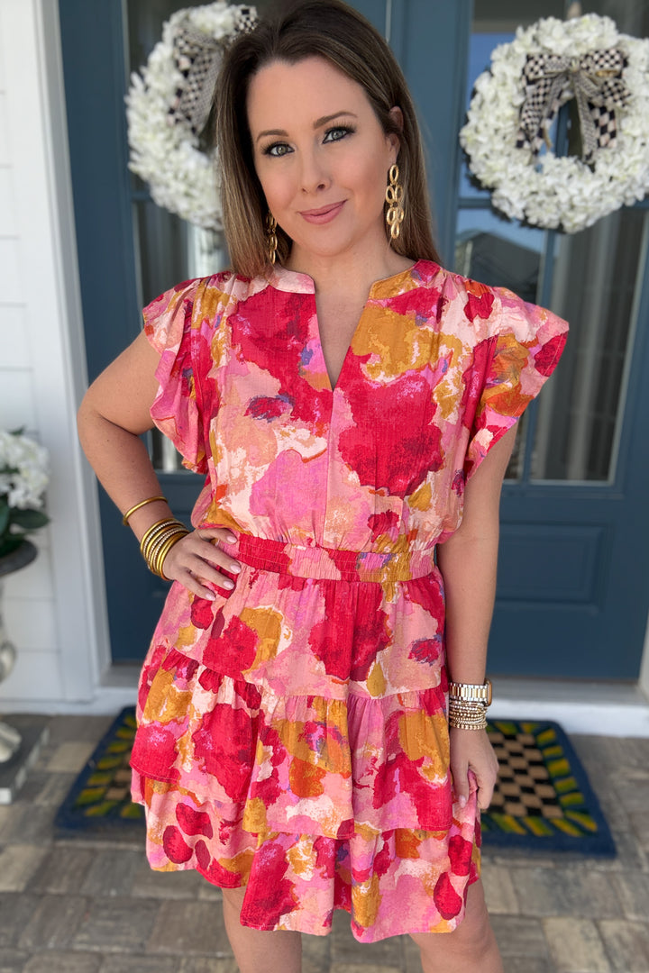 Sunset Splash Tiered Smocked Waist Dress