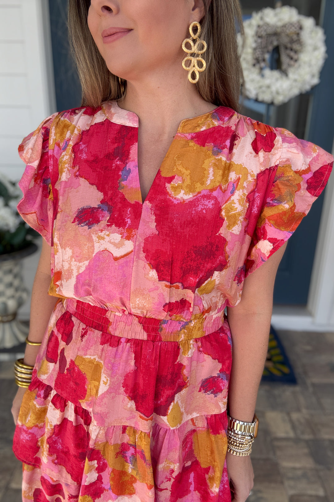 Sunset Splash Tiered Smocked Waist Dress