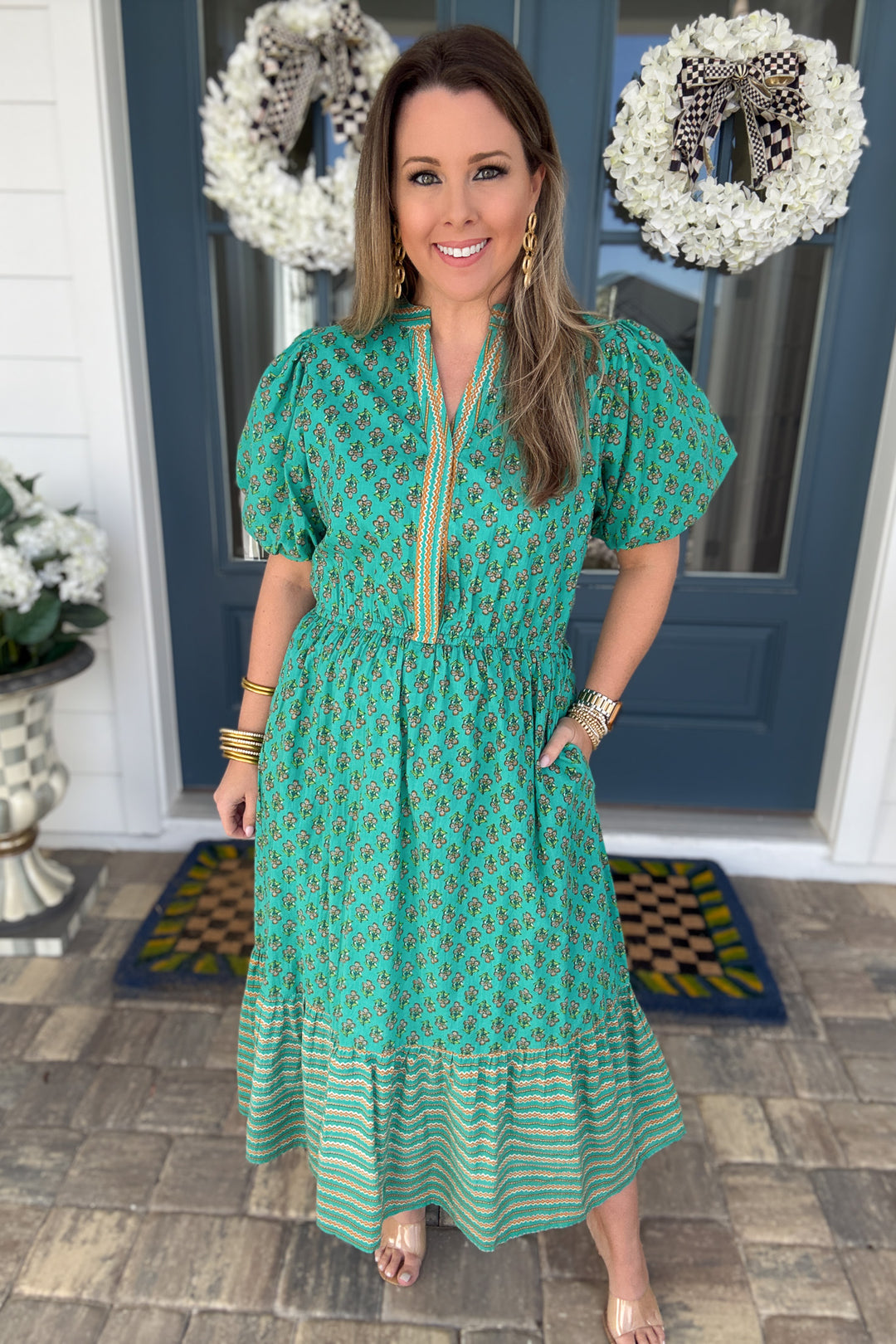 THML: Teal Medallion Printed Midi Dress – B Social Boutique