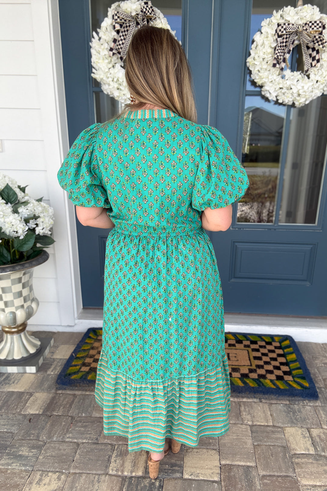 THML: Teal Medallion Printed Midi  Dress - B Social Boutique