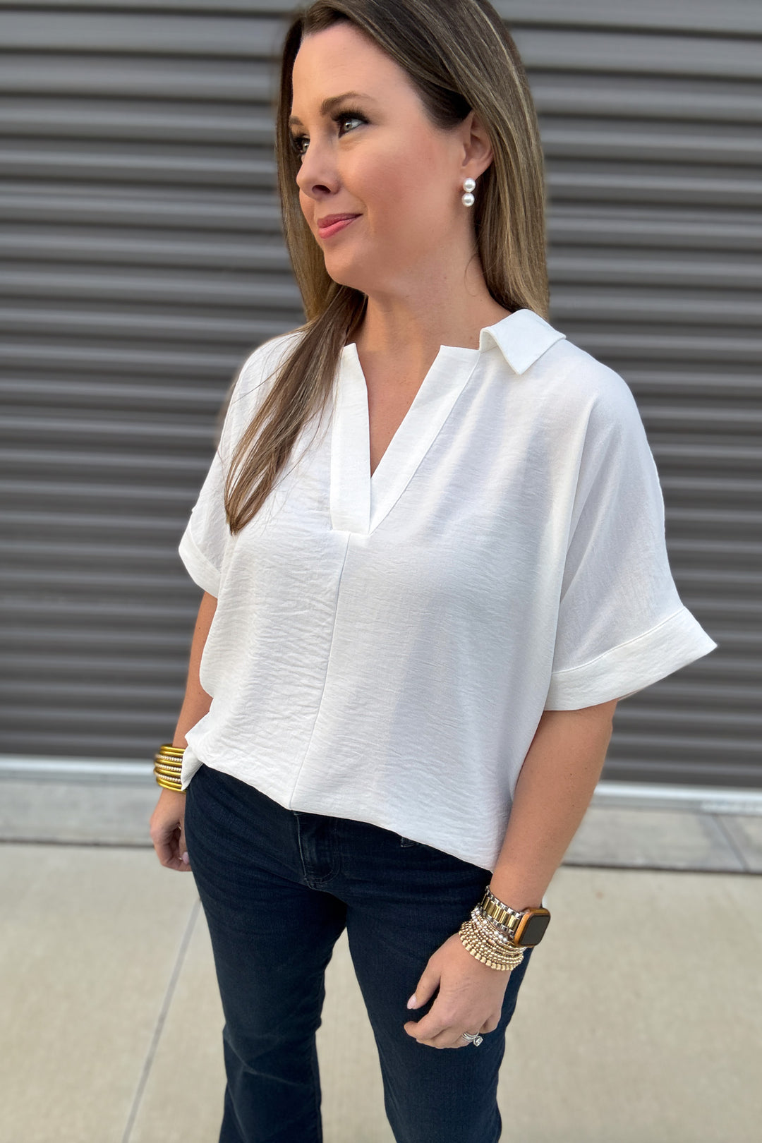 Next Up Collard Go To Blouse - Off White - B Social Boutique