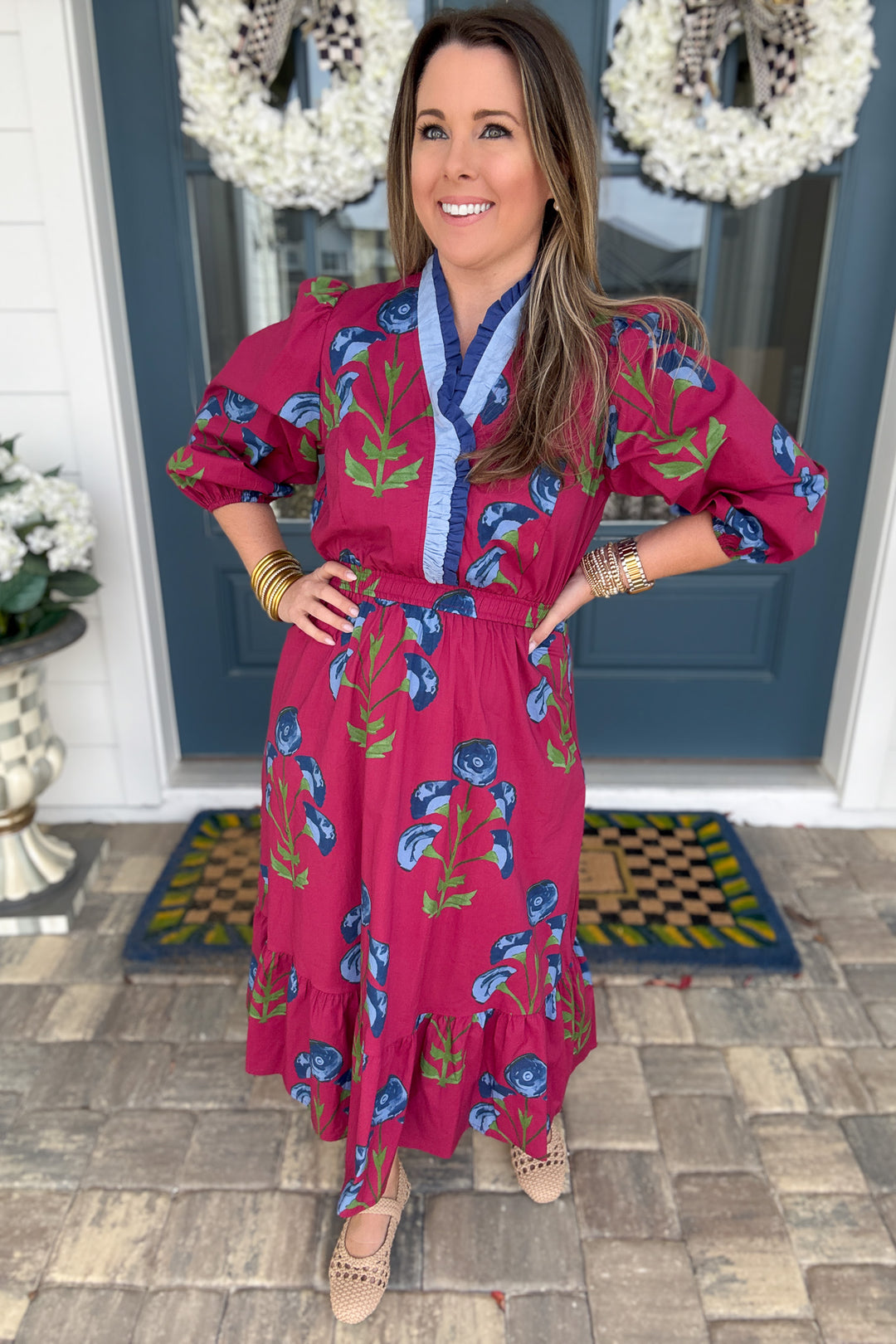 Ruffle Bloom Midi Dress -  Berry Mix - B Social Boutique