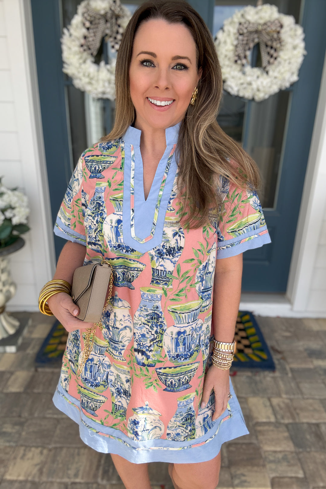 Carrie Mix Print Dress - Coral Mix - B Social Boutique