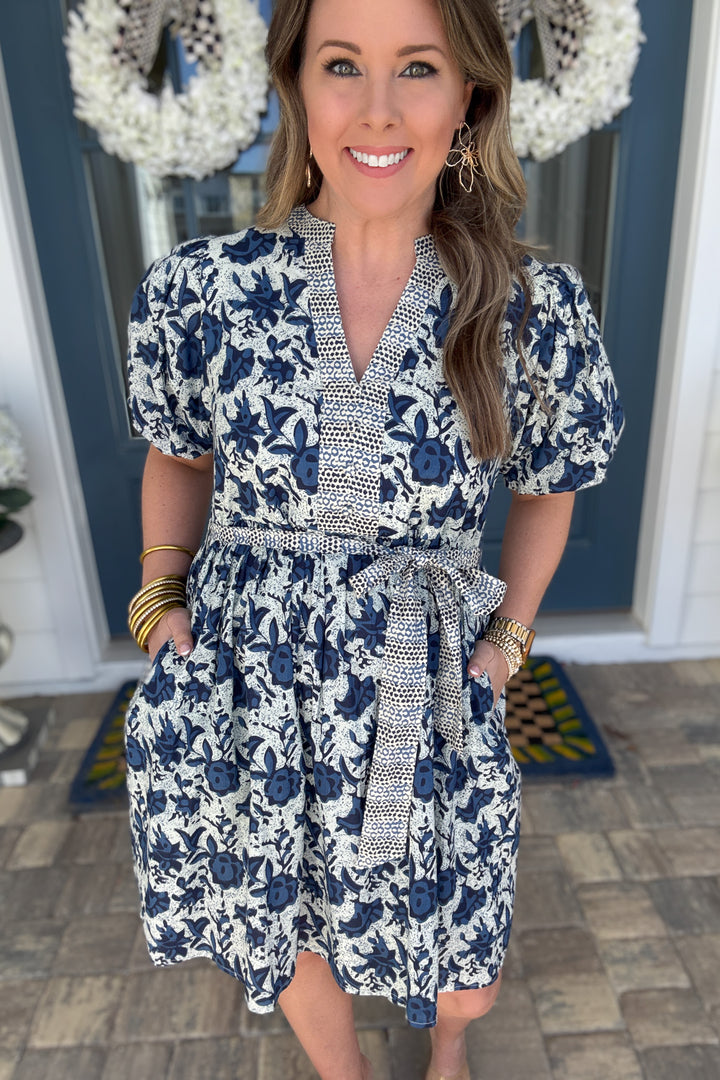 THML: I'll Be The One Tie Dress - Blue Multi - B Social Boutique