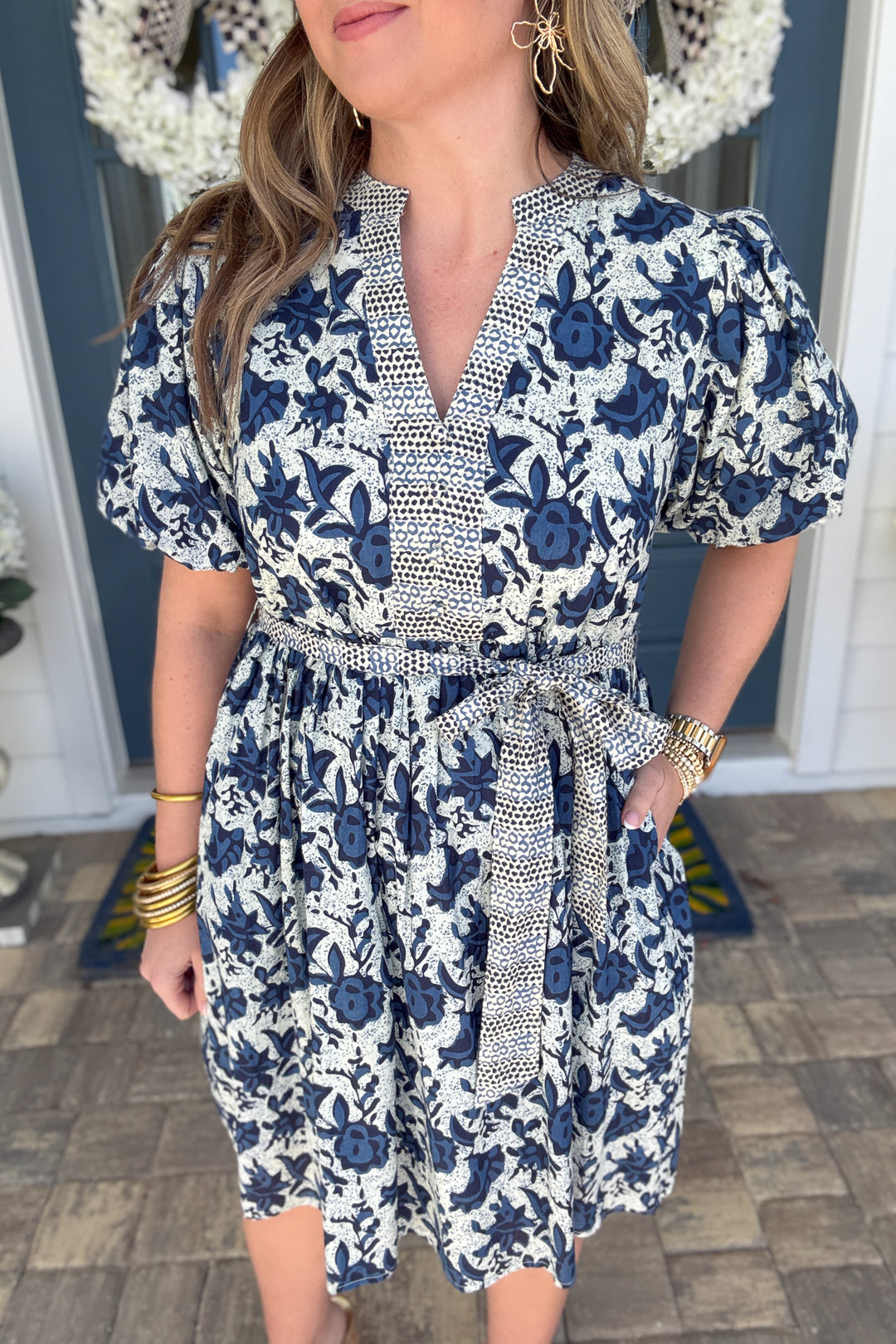 THML: I'll Be The One Tie Dress - Blue Multi - B Social Boutique