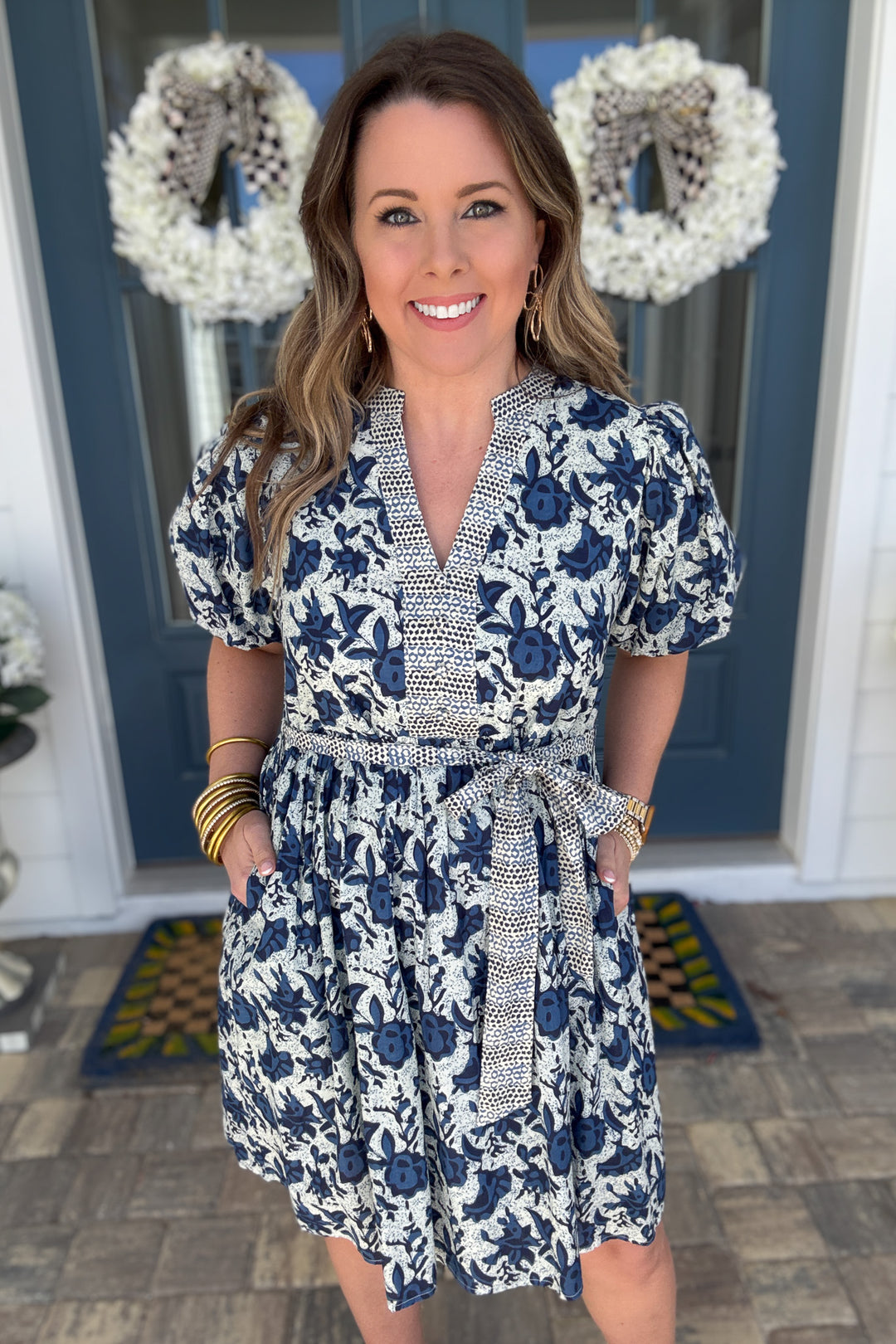 THML: I'll Be The One Tie Dress - Blue Multi - B Social Boutique