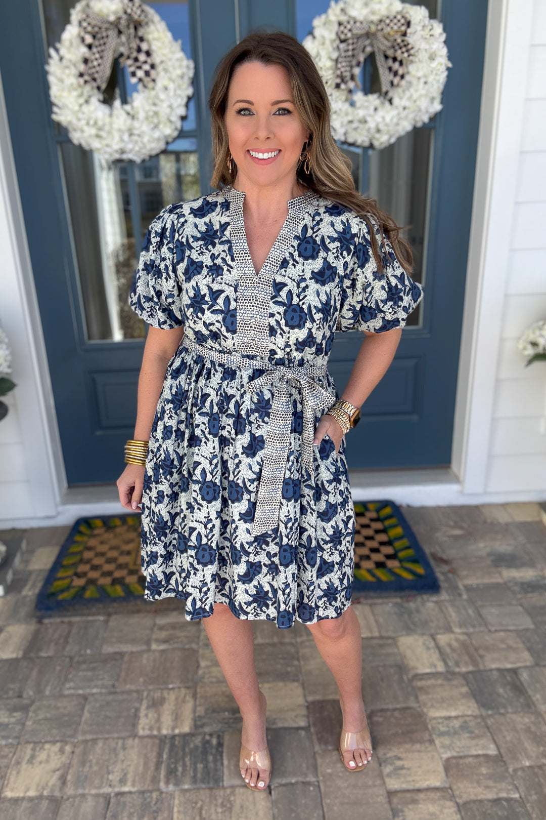 THML: I'll Be The One Tie Dress - Blue Multi - B Social Boutique