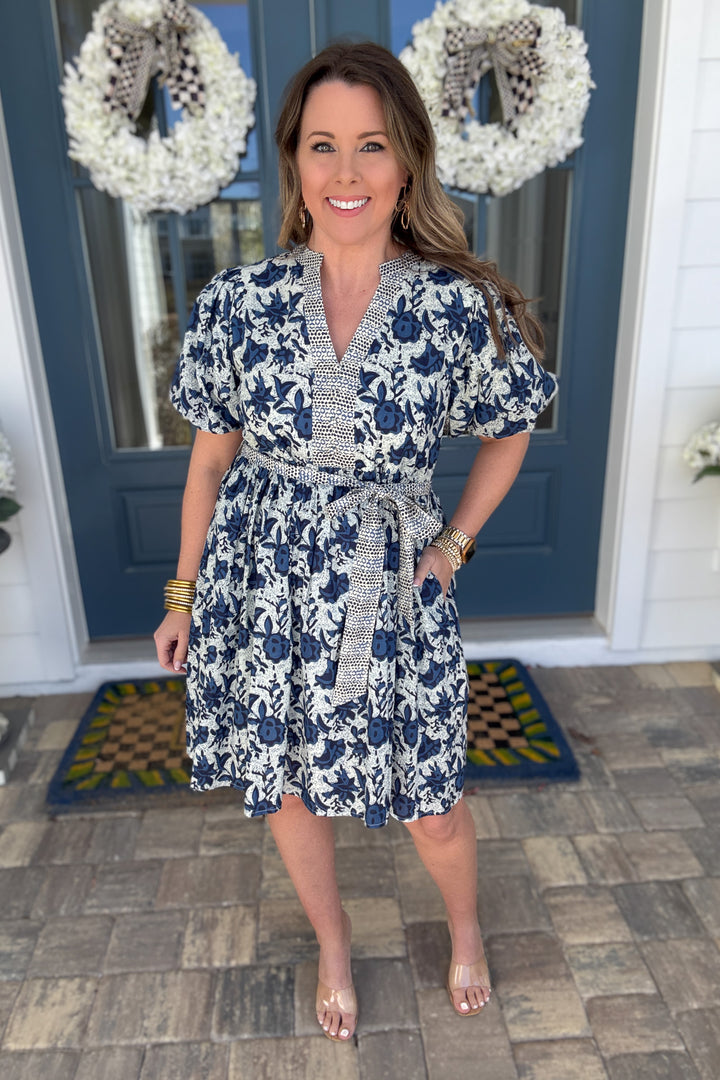 THML: I'll Be The One Tie Dress - Blue Multi - B Social Boutique