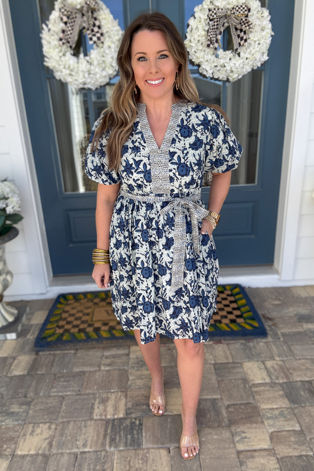 THML: I'll Be The One Tie Dress - Blue Multi - B Social Boutique