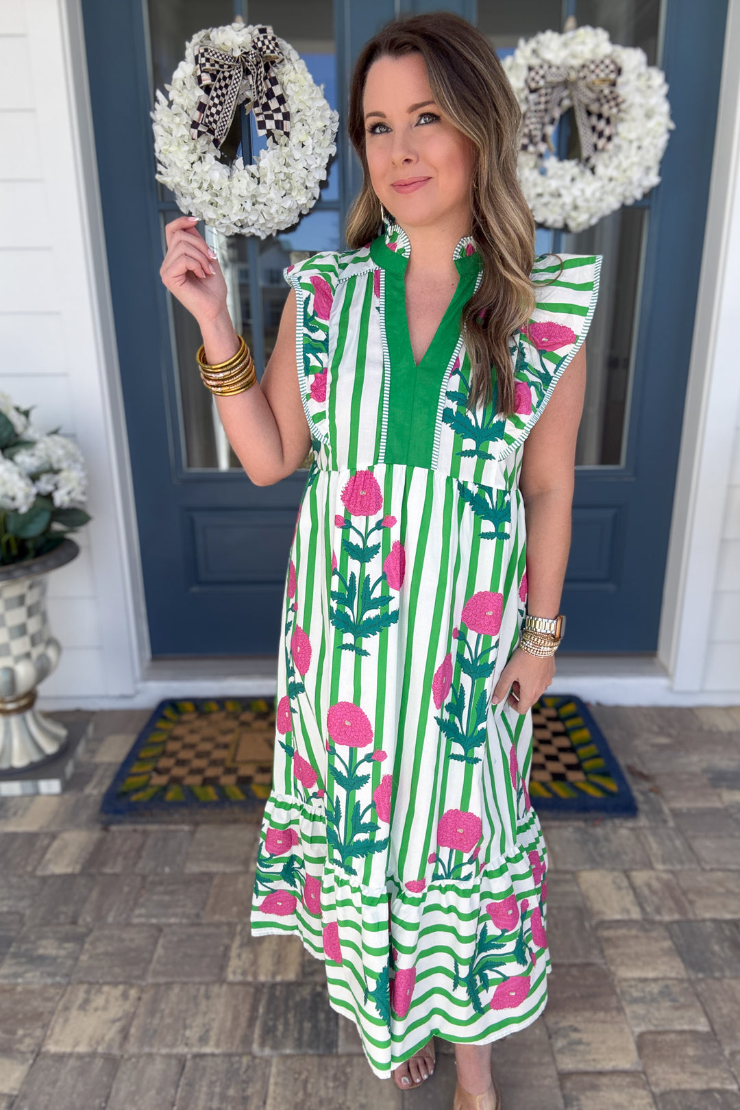 Palm Beach Garden Stripe  Midi Dress - B Social Boutique