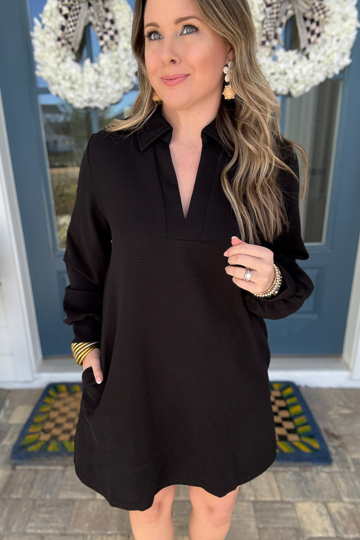 Year Round Classic Ribbed Shift Dress - Black