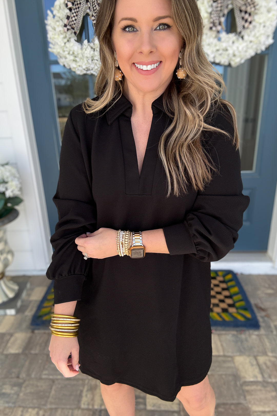 Year Round Classic Ribbed Shift Dress - Black