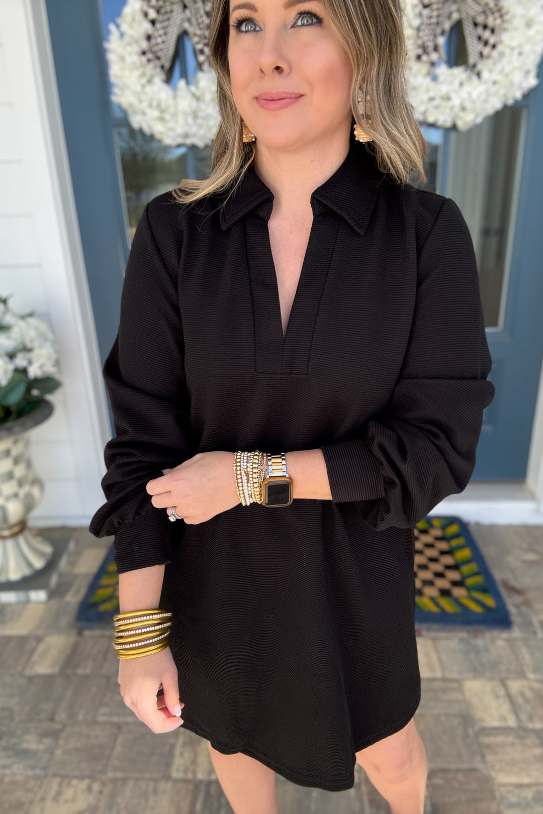 Year Round Classic Ribbed Shift Dress - Black