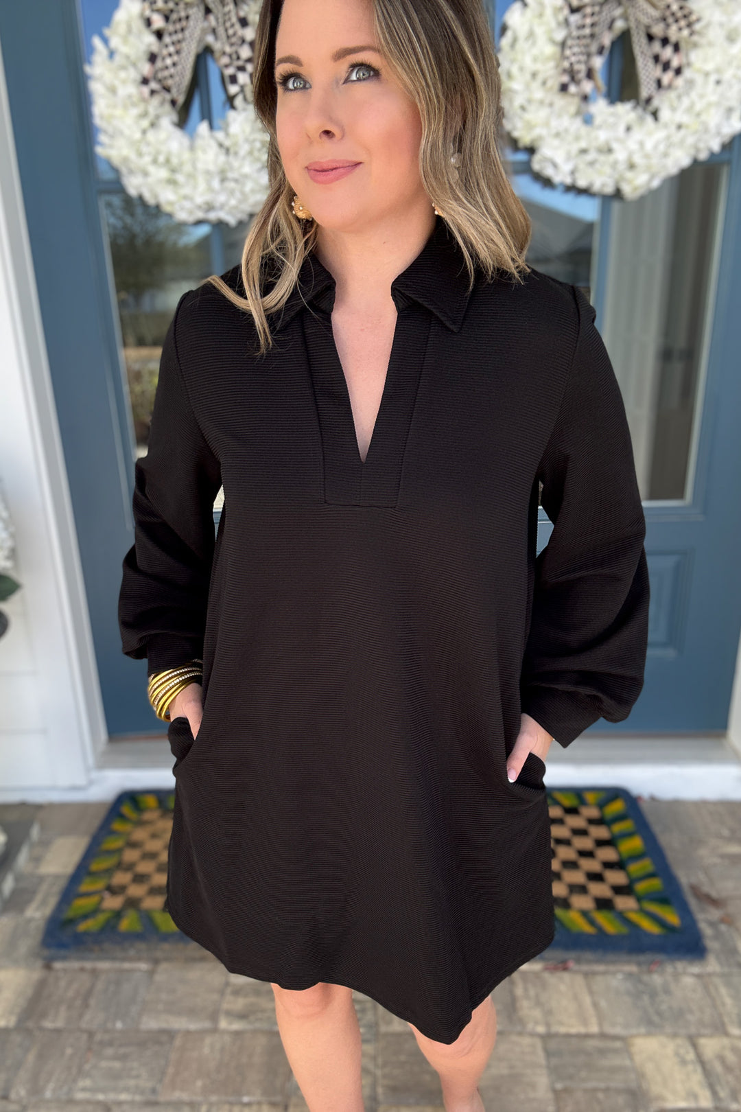 Year Round Classic Ribbed Shift Dress - Black