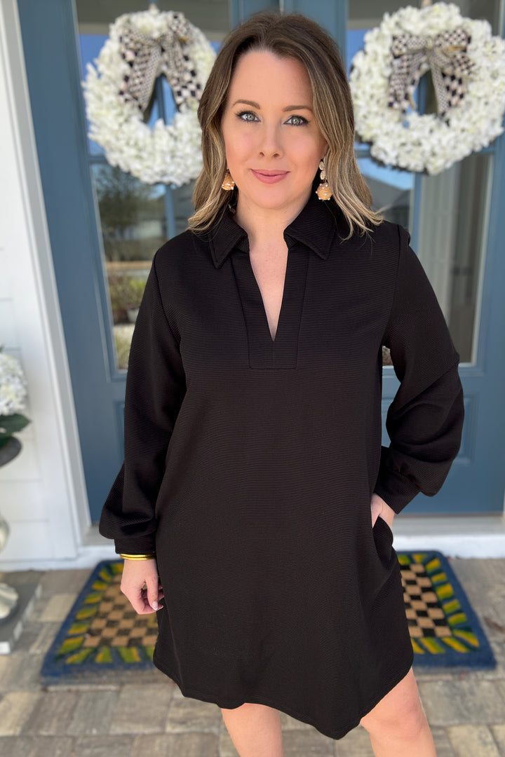 Year Round Classic Ribbed Shift Dress - Black