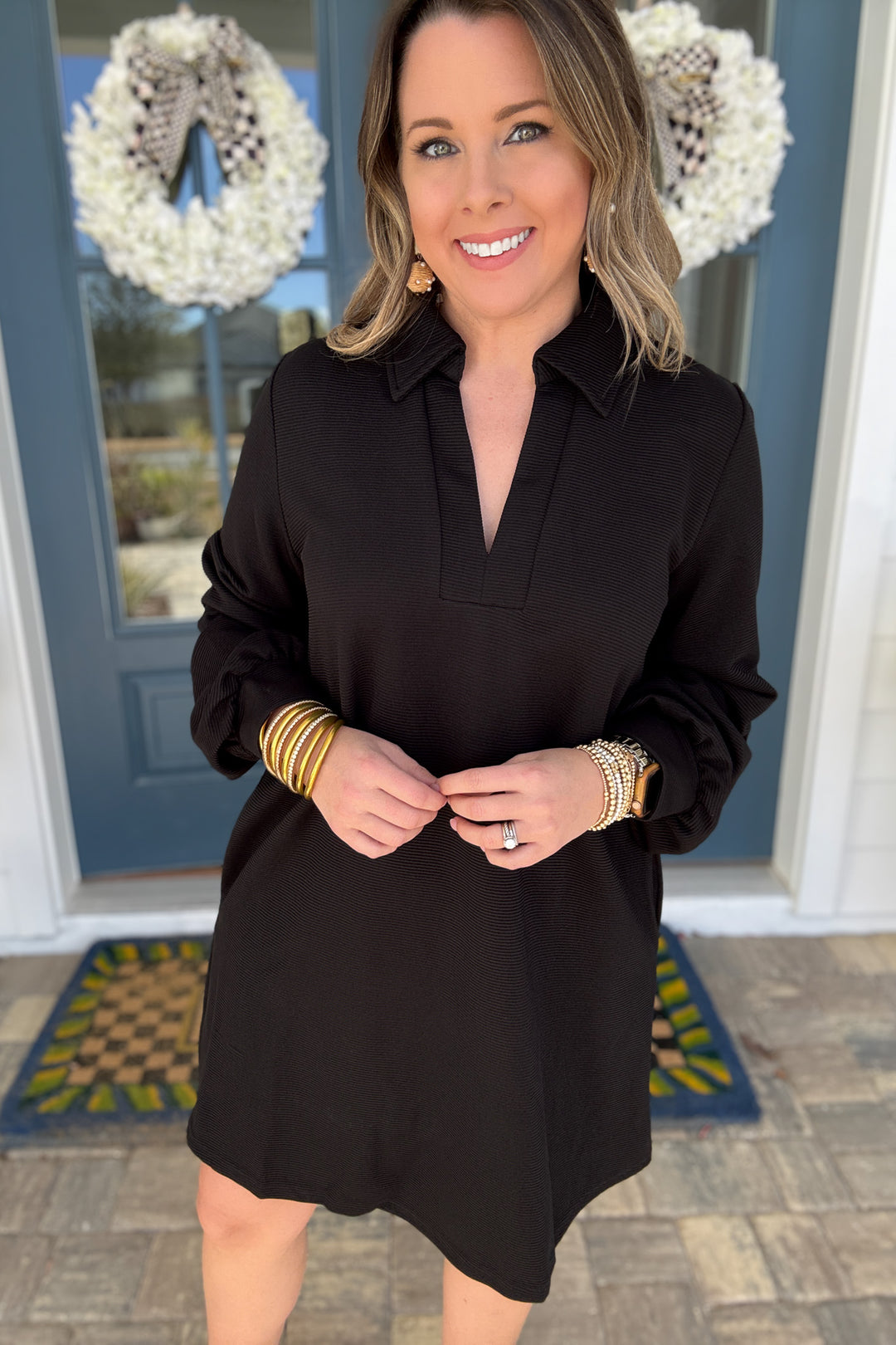 Year Round Classic Ribbed Shift Dress - Black