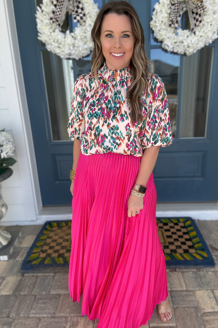 Pleated Midi Skirt - FUCHSIA - B Social Boutique