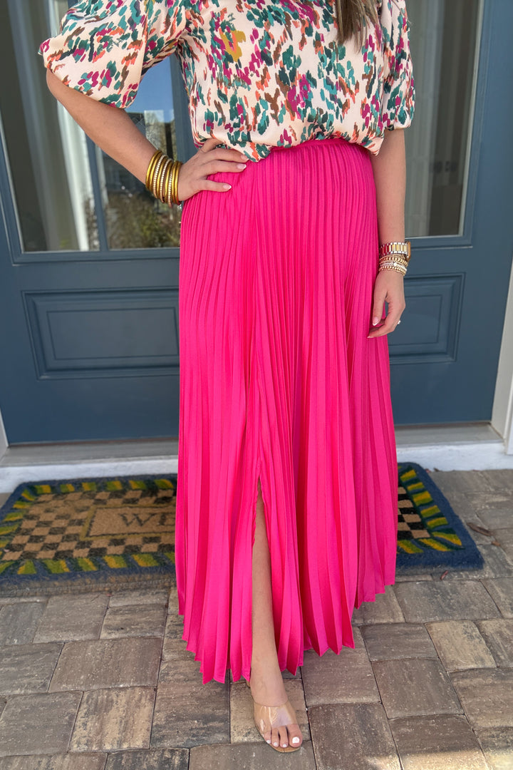 Pleated Midi Skirt - FUCHSIA - B Social Boutique