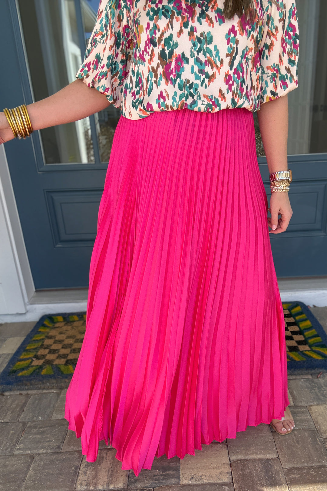 Pleated Midi Skirt - FUCHSIA - B Social Boutique
