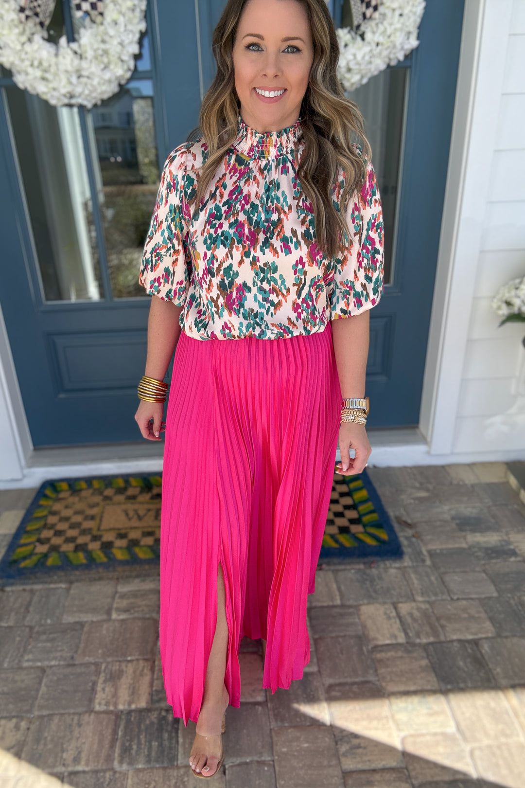 Pleated Midi Skirt - FUCHSIA - B Social Boutique