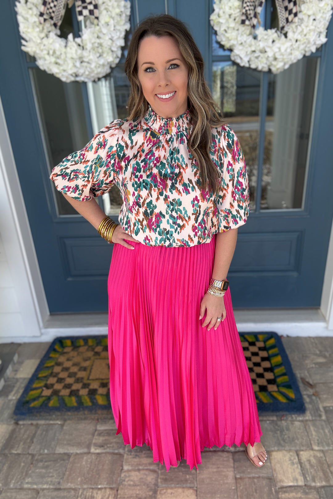Pleated Midi Skirt - FUCHSIA - B Social Boutique