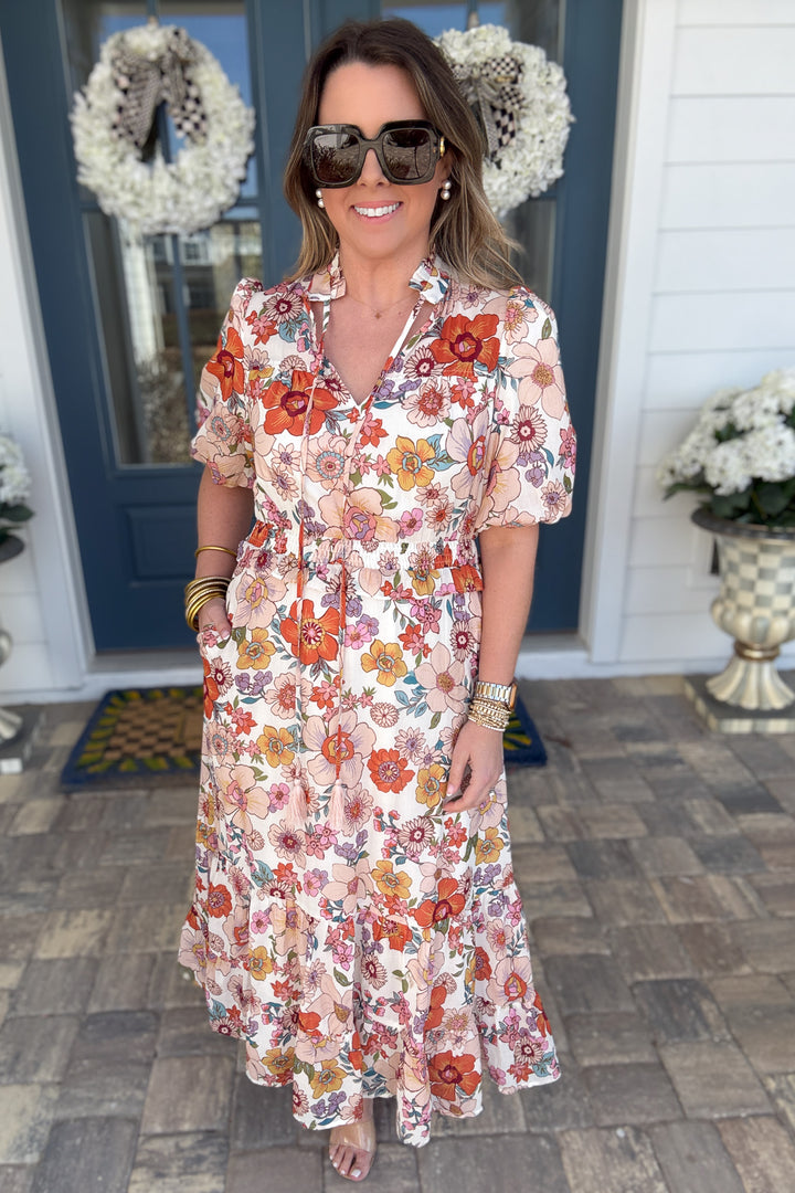 High Neck Bloom Tiered Midi Dress - B Social Boutique