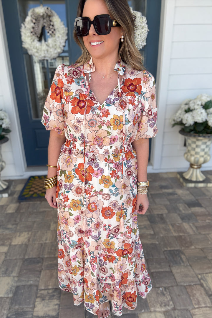 High Neck Bloom Tiered Midi Dress - B Social Boutique