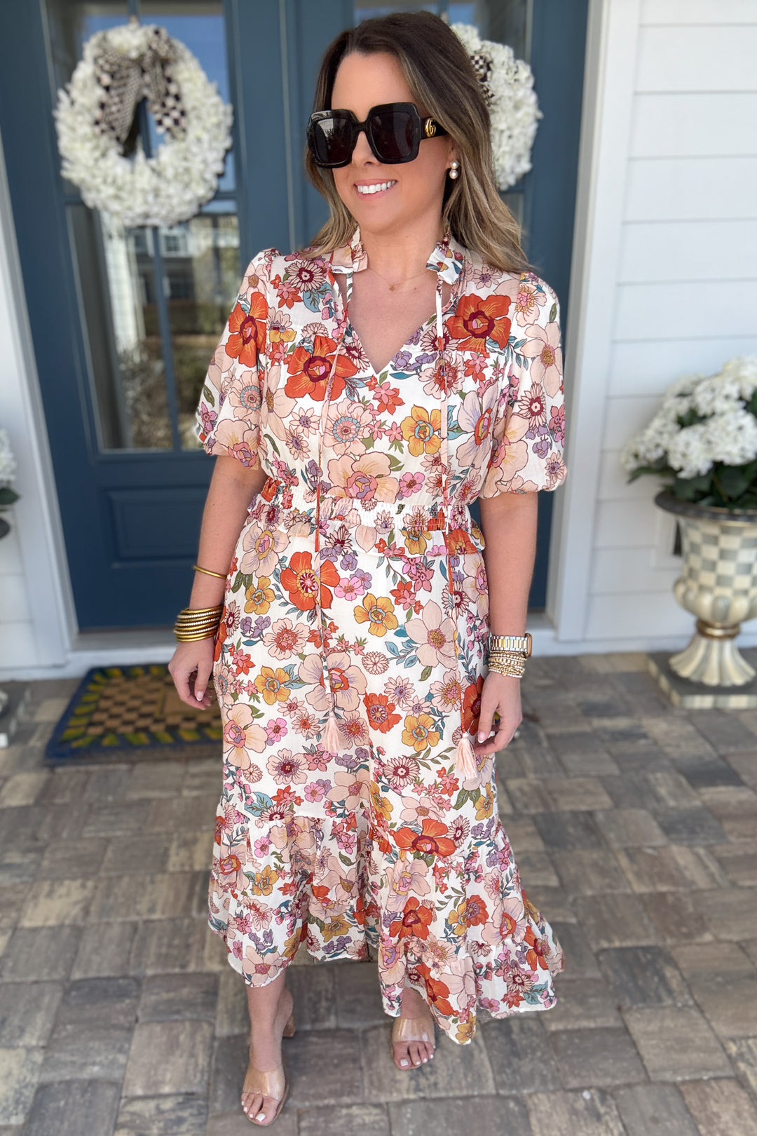 High Neck Bloom Tiered Midi Dress - B Social Boutique