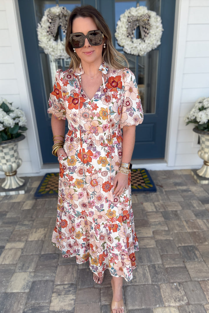 High Neck Bloom Tiered Midi Dress - B Social Boutique