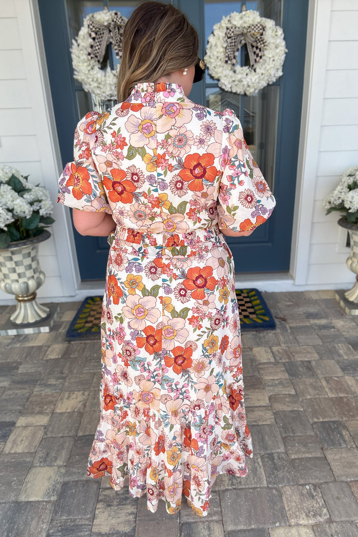 High Neck Bloom Tiered Midi Dress - B Social Boutique