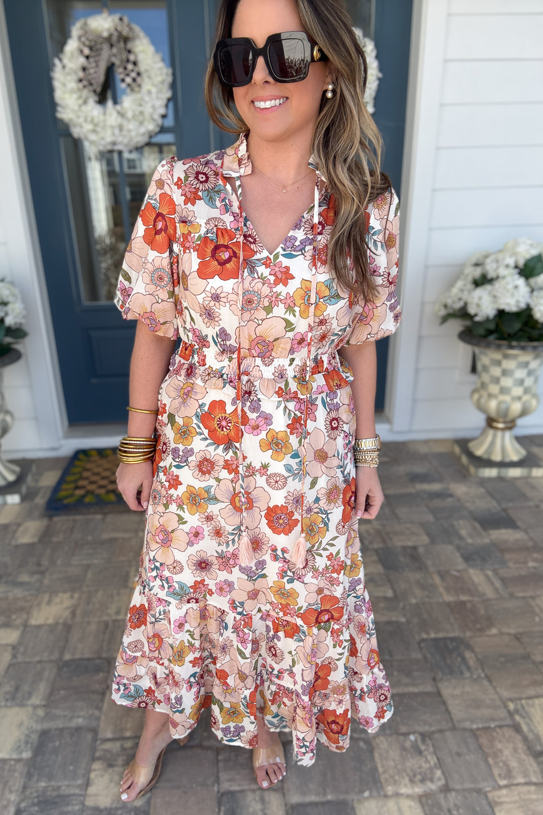 High Neck Bloom Tiered Midi Dress - B Social Boutique