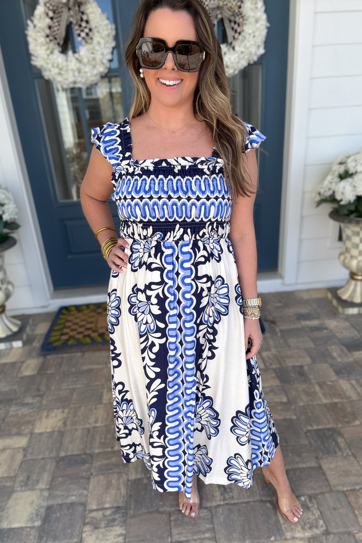 Blue Haven Smocked Midi Dress