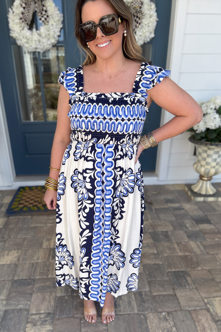 Blue Haven Smocked Midi Dress