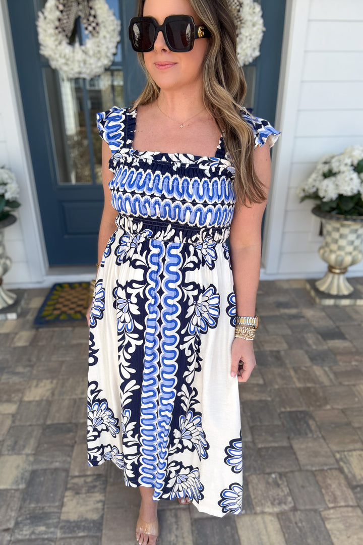 Blue Haven Smocked Midi Dress