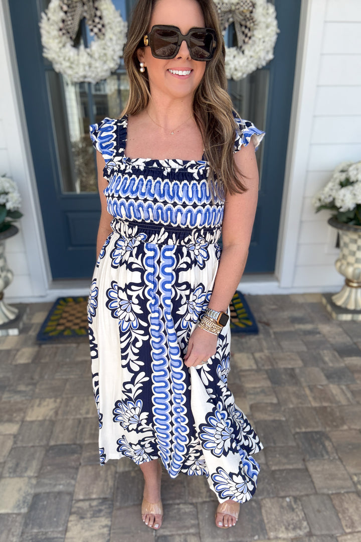 Blue Haven Smocked Midi Dress