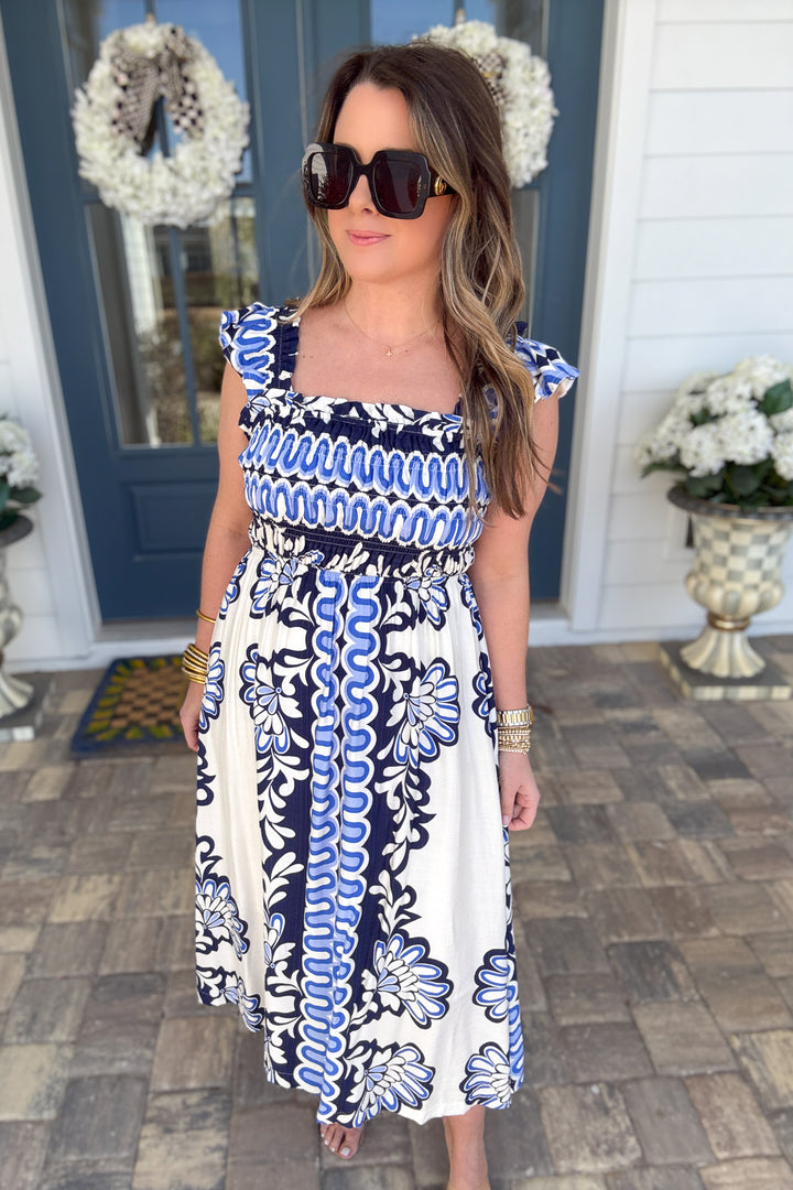 Blue Haven Smocked Midi Dress