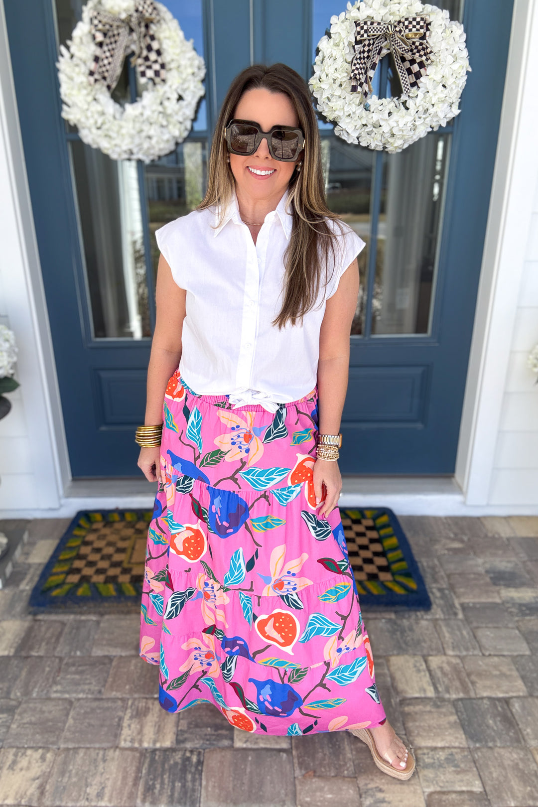 Picnic Button Up Tie Front Top - White