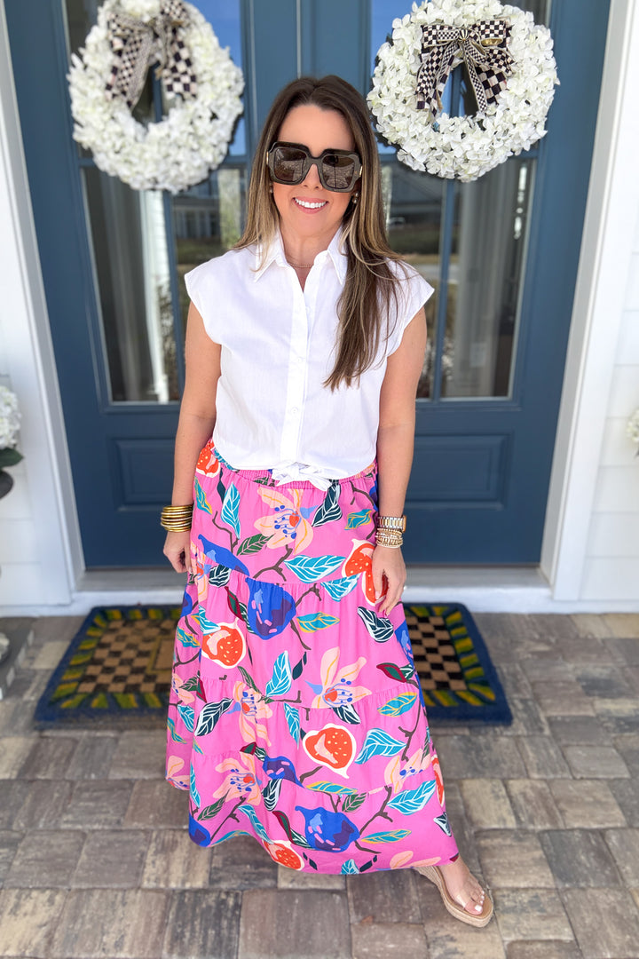 Picnic Button Up Tie Front Top - White