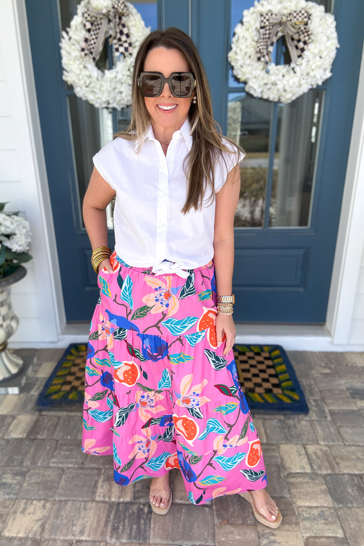 Picnic Button Up Tie Front Top - White