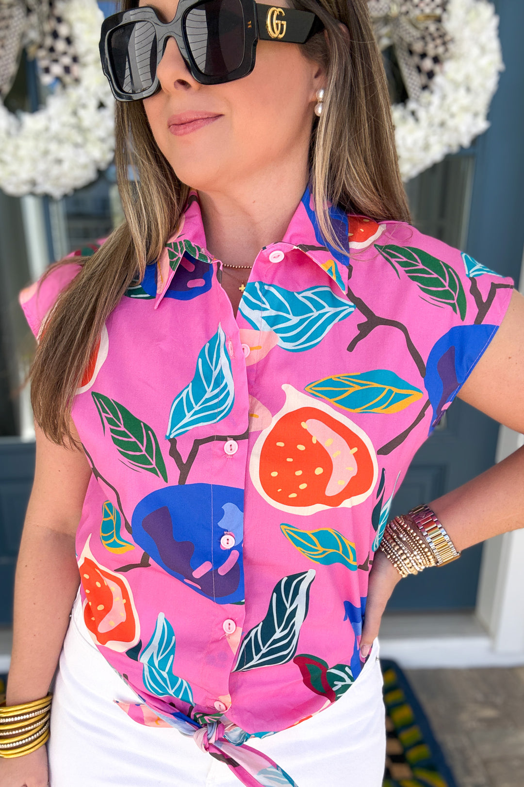 Picnic Button Up Tie Front Top - Bloomscape