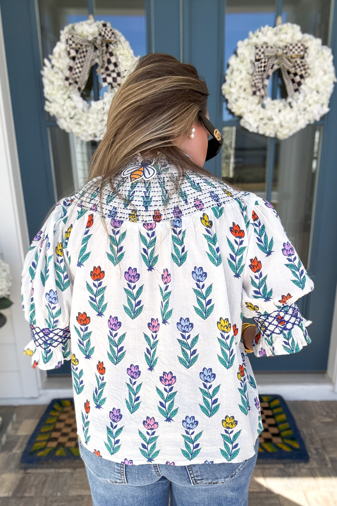 THML: Garden Stroll Smocked Yoke Blouse - B Social Boutique