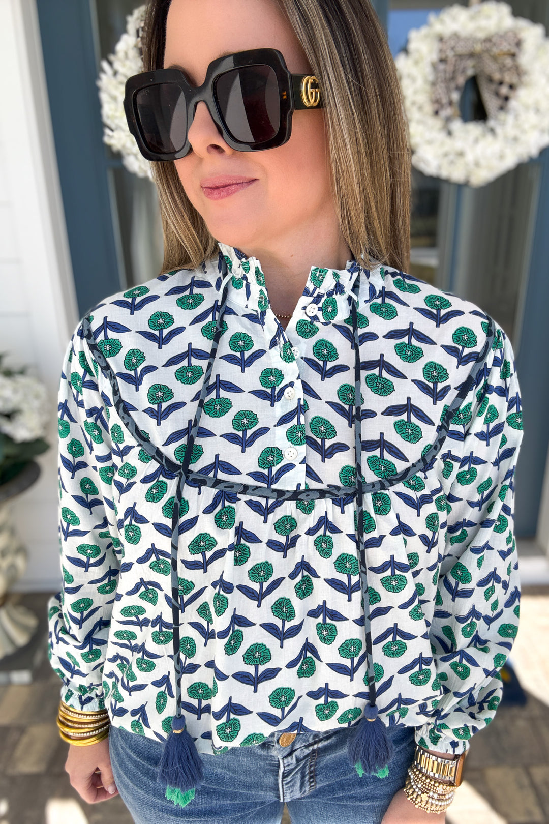 THML: Mix Print Long Sleeve Flower Blouse