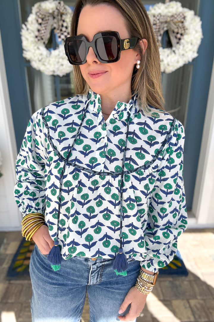 THML: Mix Print Long Sleeve Flower Blouse