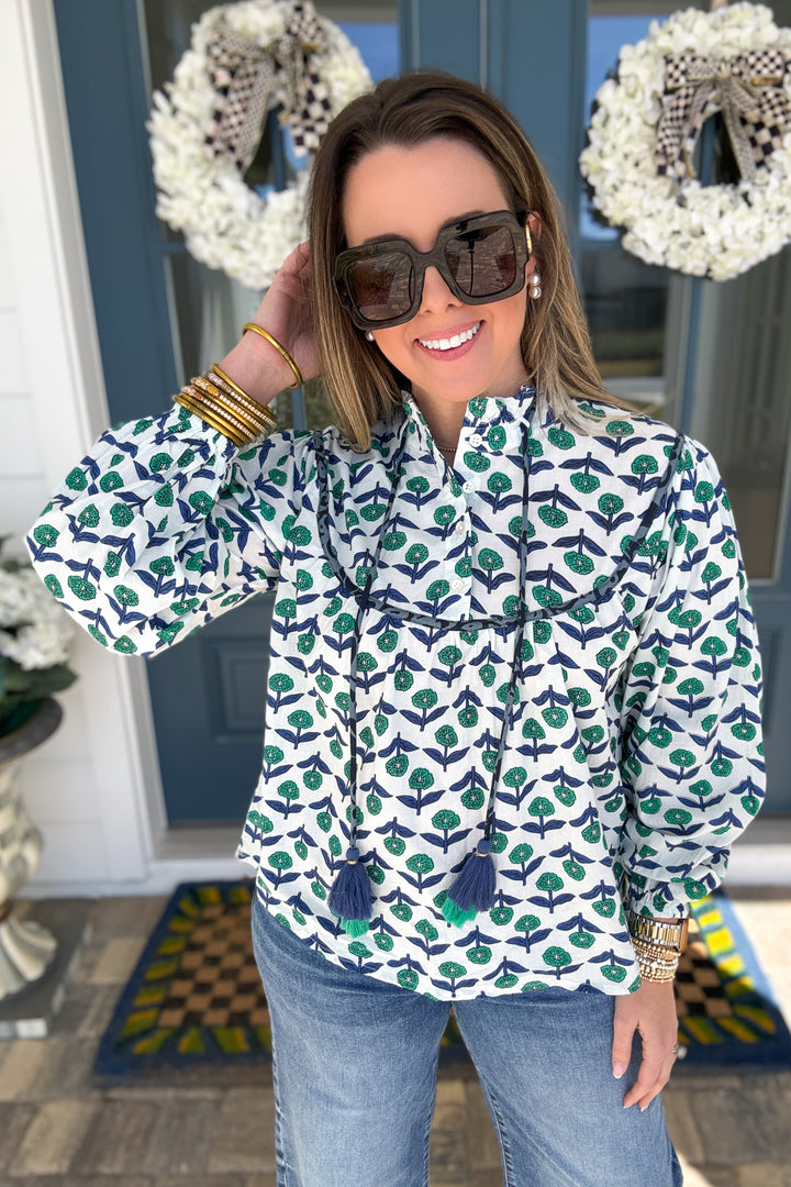 THML: Mix Print Long Sleeve Flower Blouse