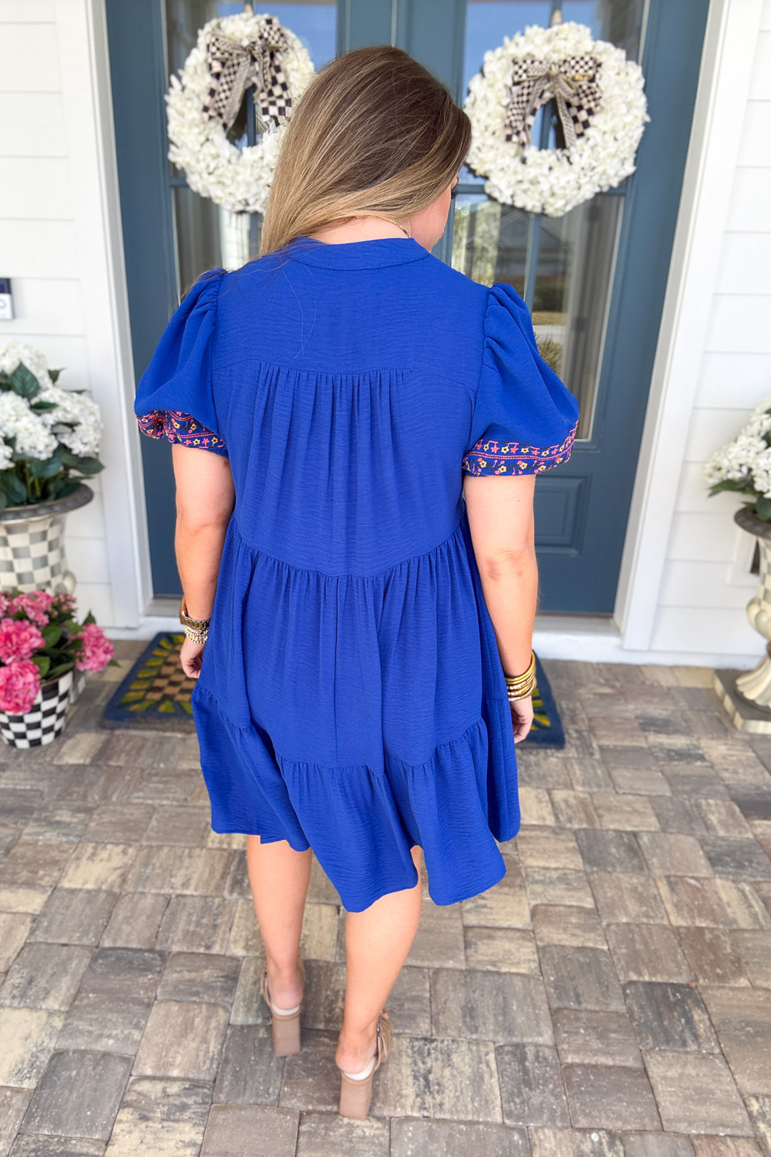 Fairway Embroidered Puff Sleeve Dress – Royal Blue