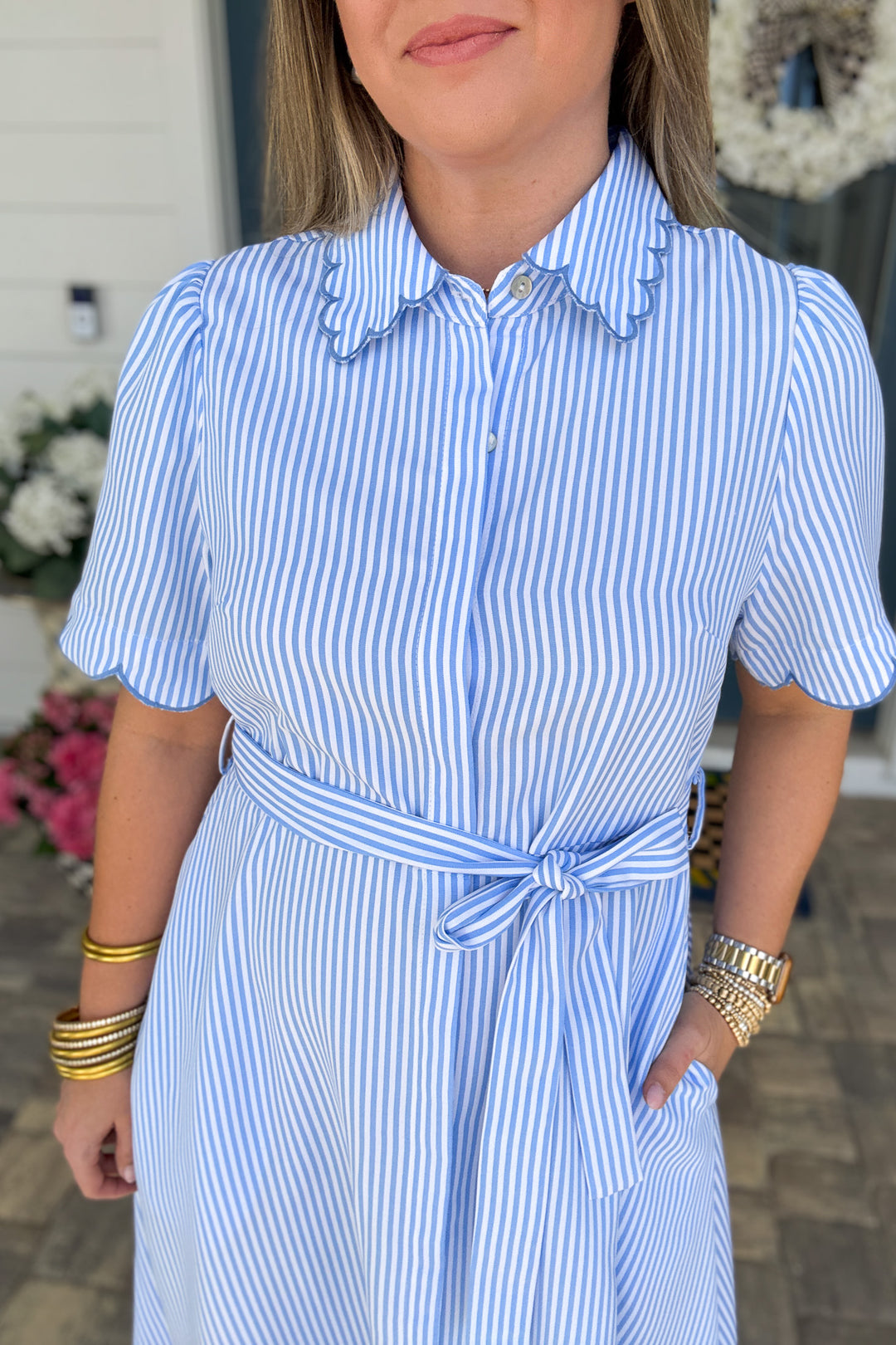 The Blue Birdie Embroidered Scallop Midi Dress