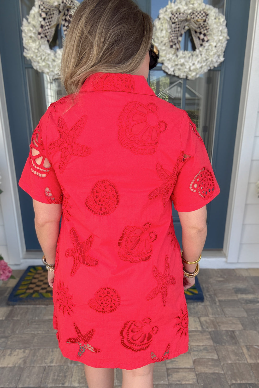 Coastal Eyelet Summer Dress - Tomato Red