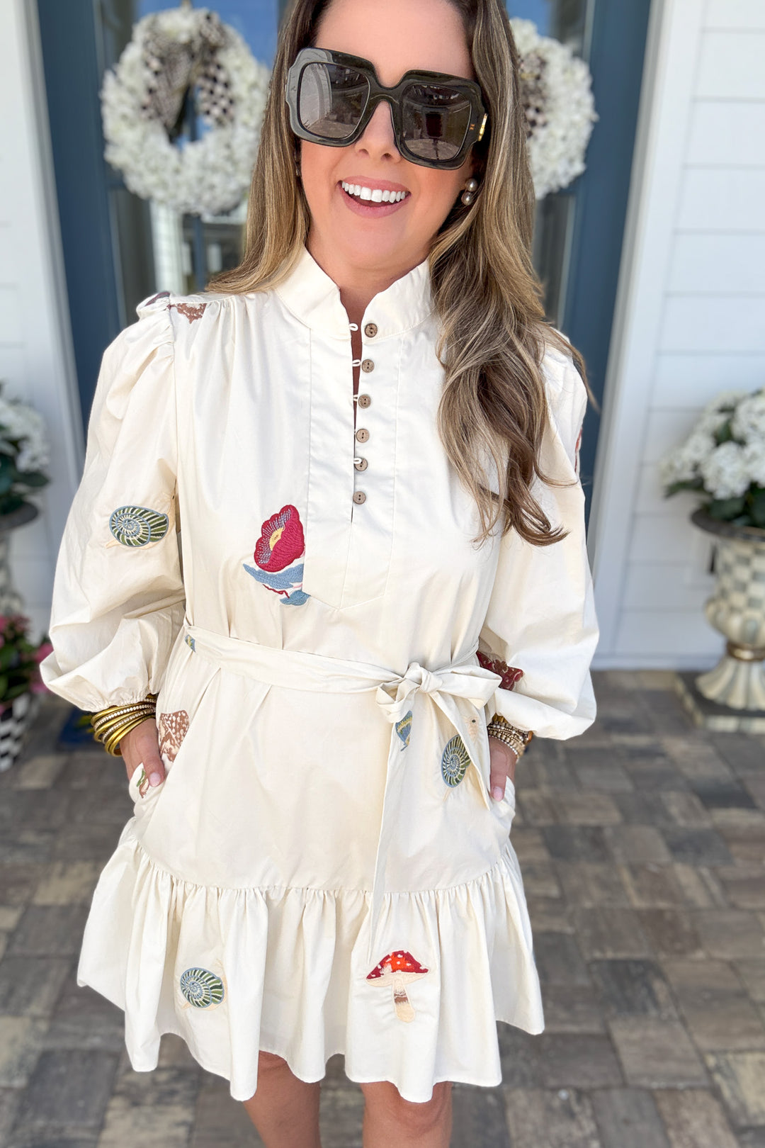 Ciebon: Enchanted Tie Embroidered Dress - Cream