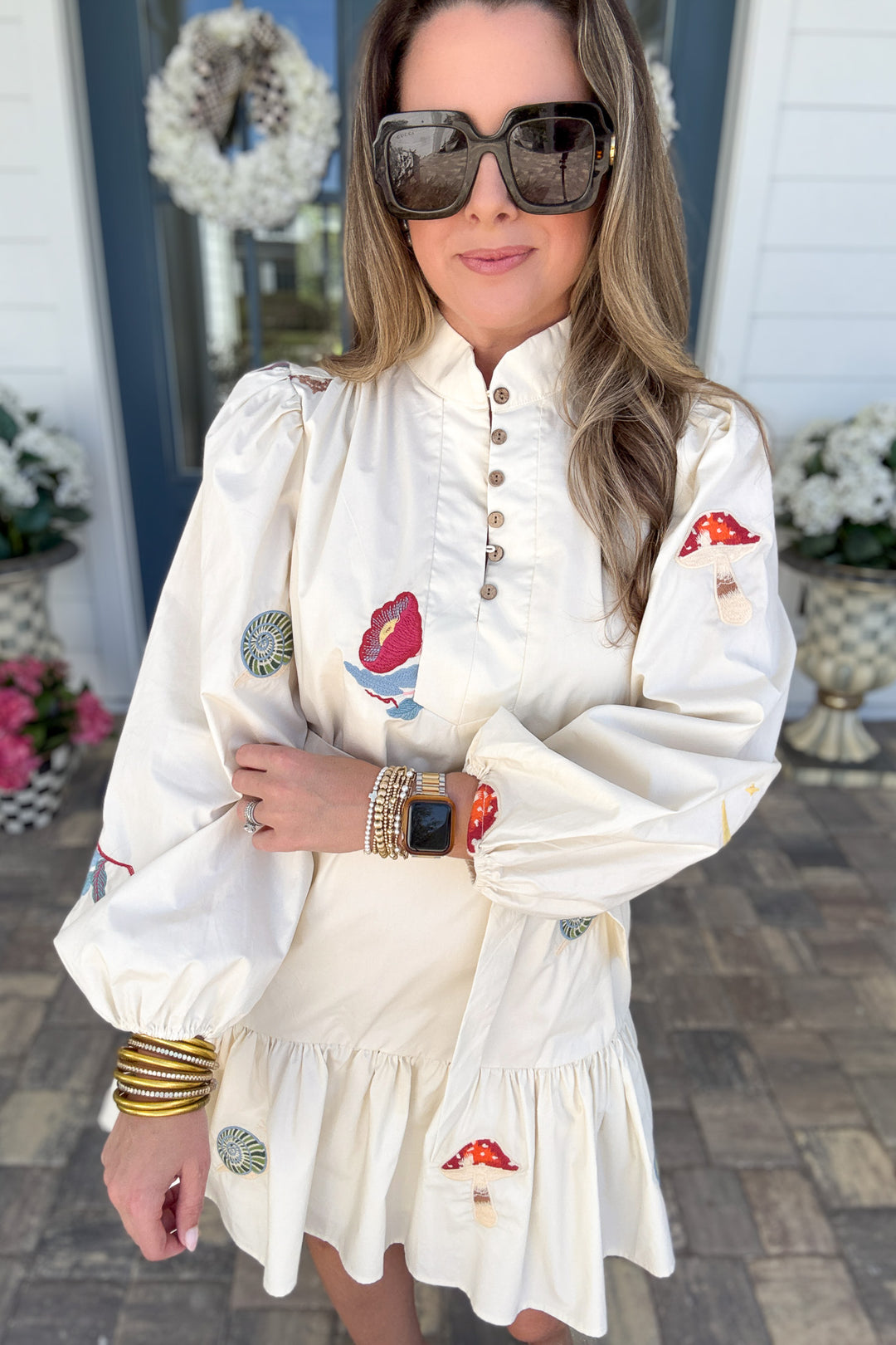 Ciebon: Enchanted Tie Embroidered Dress - Cream