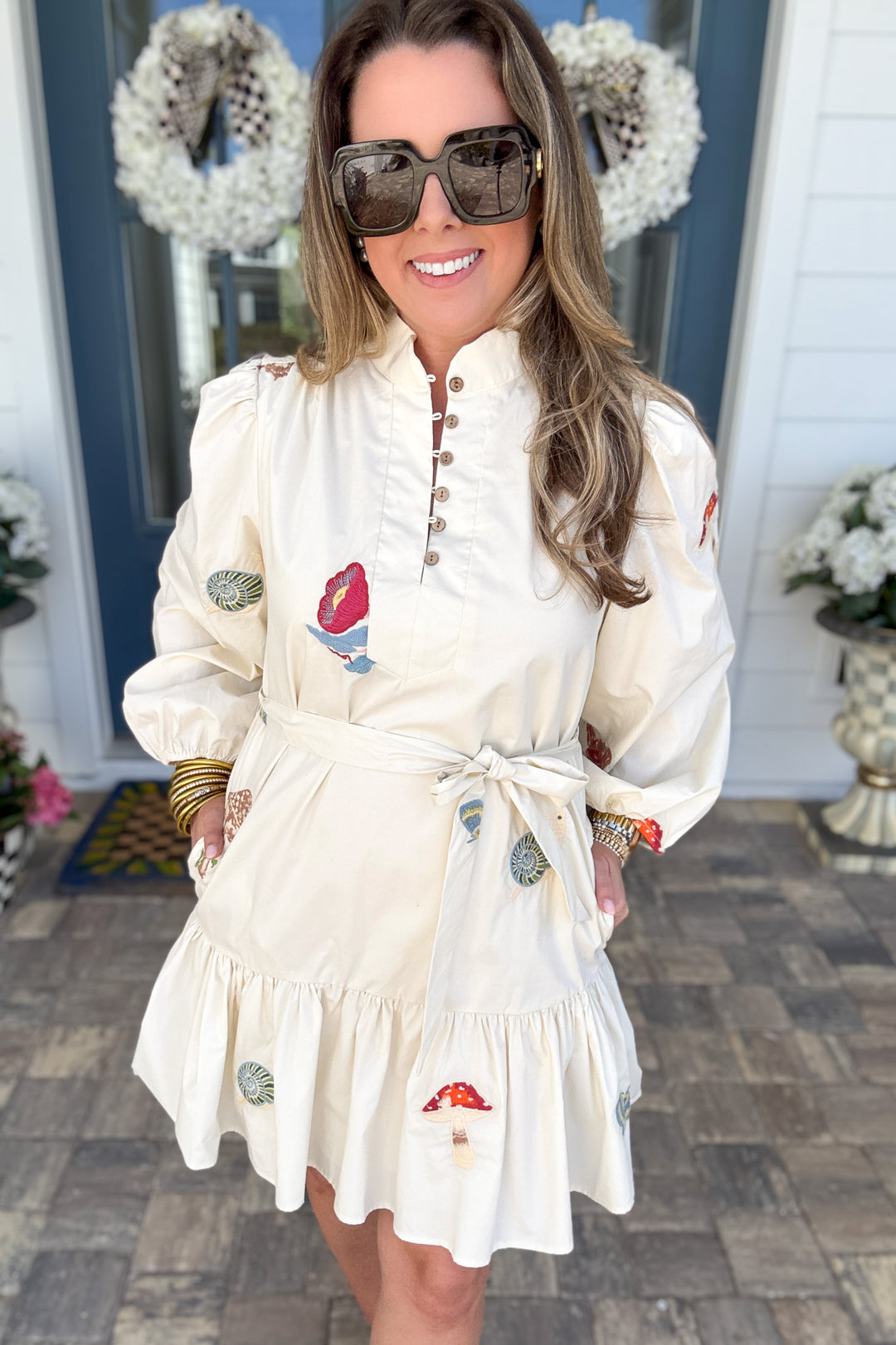 Ciebon: Enchanted Tie Embroidered Dress - Cream
